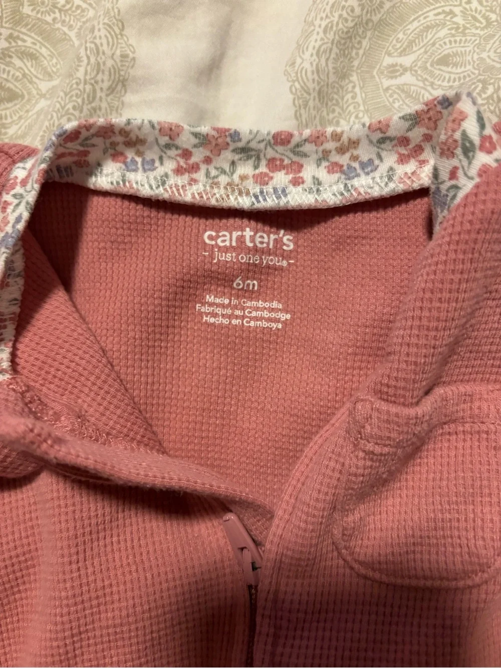 Carter's Dusty Pink Footed Baby One-Piece with Floral Trim